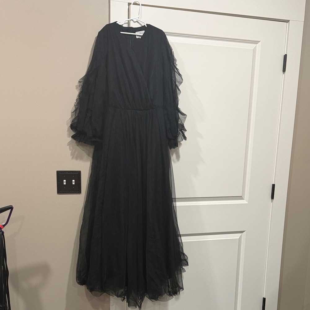 Dainty Jewells Black Layered Tulle Maxi Dress with Ruffled Sleeves
